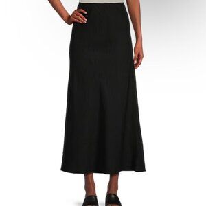 Bryn Walker Long Bias Elastic Waist Coordinating A-Line Pull-On Skirt Linen Maxi